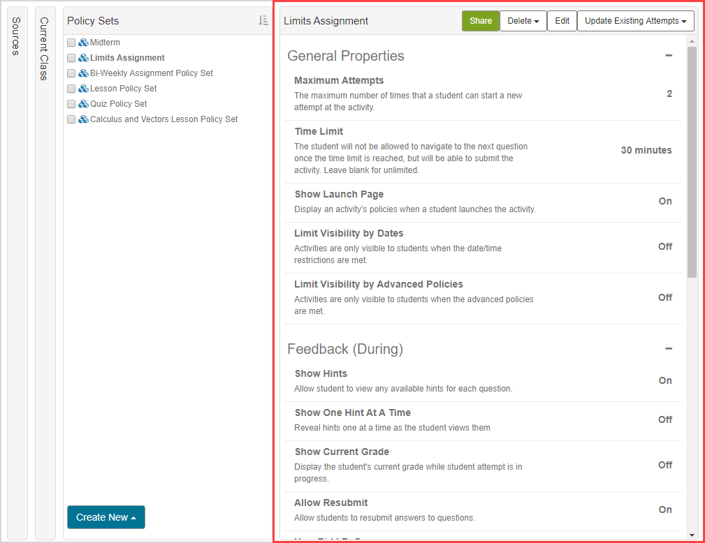 Under the title of the Content Summary pane, settings in the Policy Set are shown.